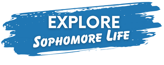 Explore sophomore life written on blue paint